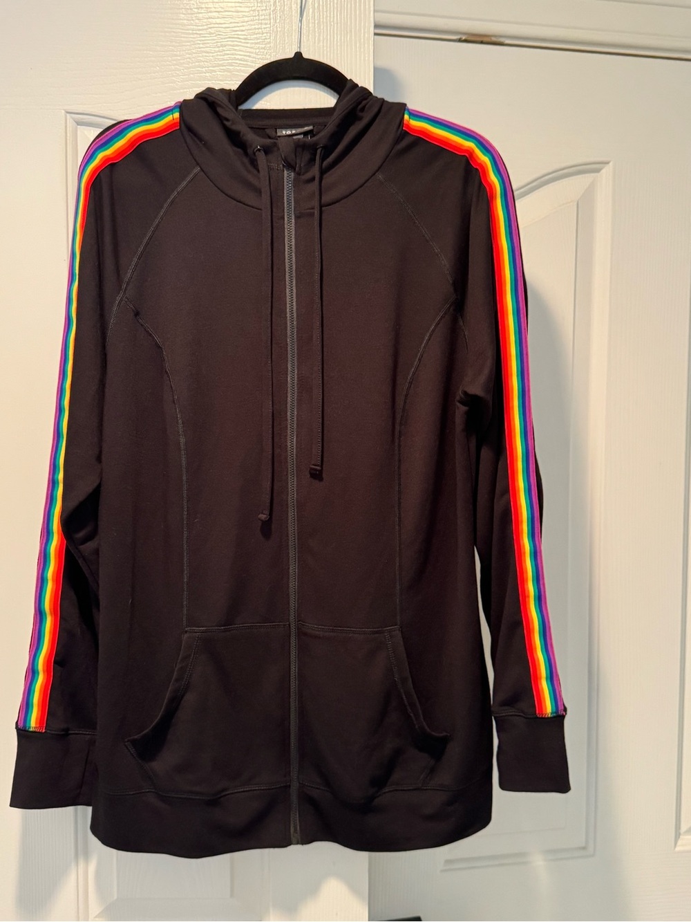 Torrid Pride Black Zip Hoodie with Rainbow Stripe Trim